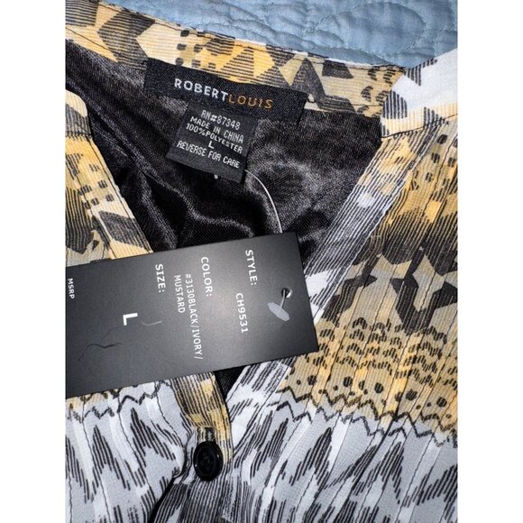 Robert Louis Womens Mustard & Ivory Geometric Print Button-Front Midi Dress With - Picture 5 of 9